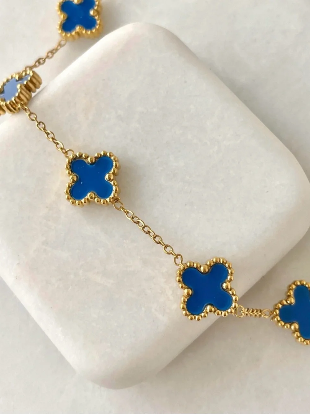 Blue Four Leaf Clover Bracelet Stainless Steel Double Sided Adjustable